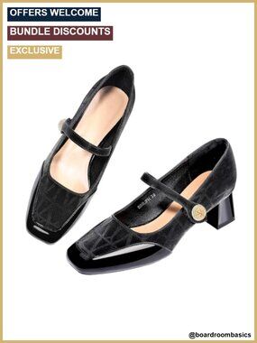 Square Toe Mary Jane Heels - Chunky Block Heel Pumps with Adjustable Ankle